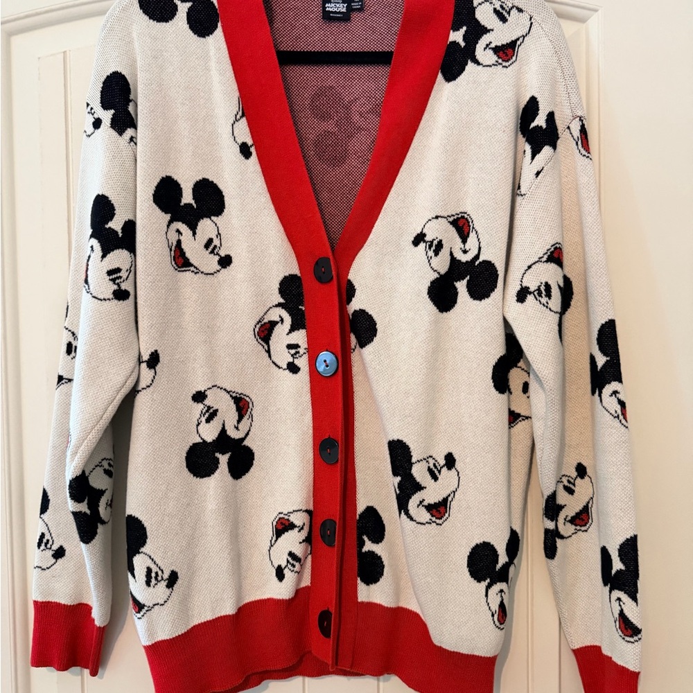 Disney Women's Mickey Mouse Cardigan - Red, Black, and White